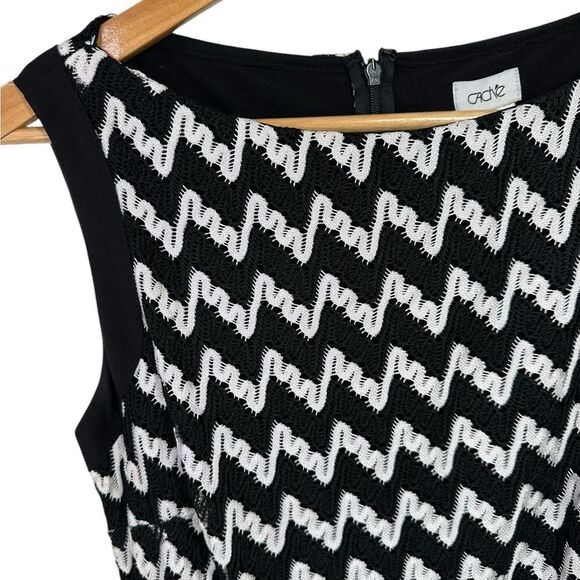 Cache Women's Black White Zig Chevron Embroidered Lace Dress Size 4 - Picture 3 of 8